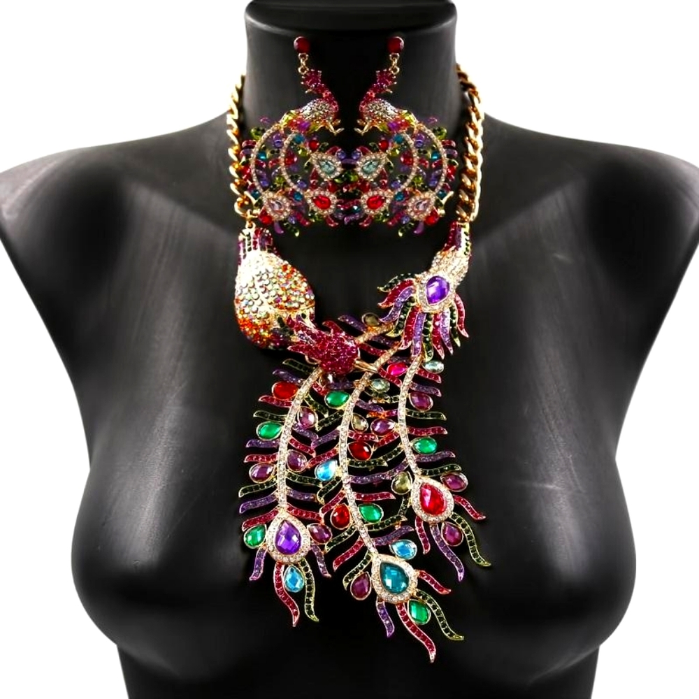 Peacock Statement Necklace Set